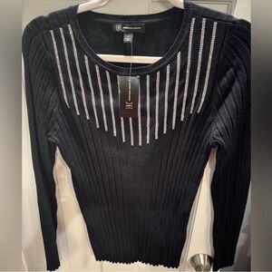 INC International Concepts Black Sweater with Silver Accents